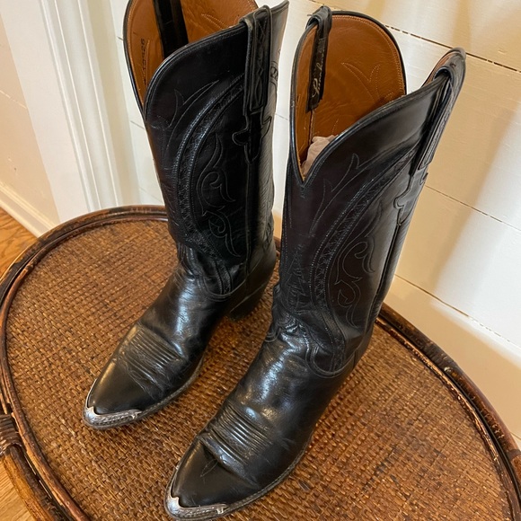 Lucchese Shoes - Lucchese Black Handmade Cowboy Boots with Sterling Silver Toe Caps, Size 7